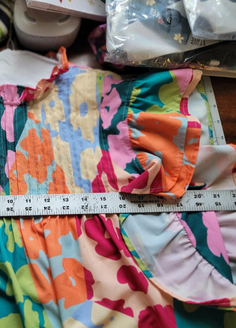 Floral Ruffle Sleeve Pintuck Highneck Dress Top - Multicolor - Picture 5 of 7